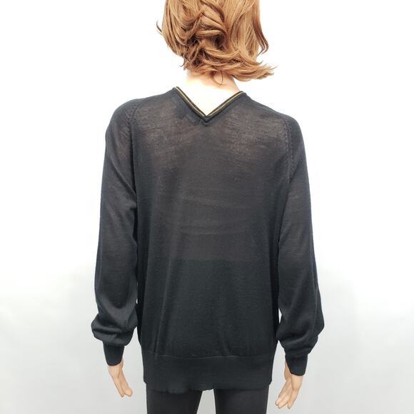 French Connection Top Sz M Half Zip Around V Neck Front Back Black Wool blend - Picture 6 of 12
